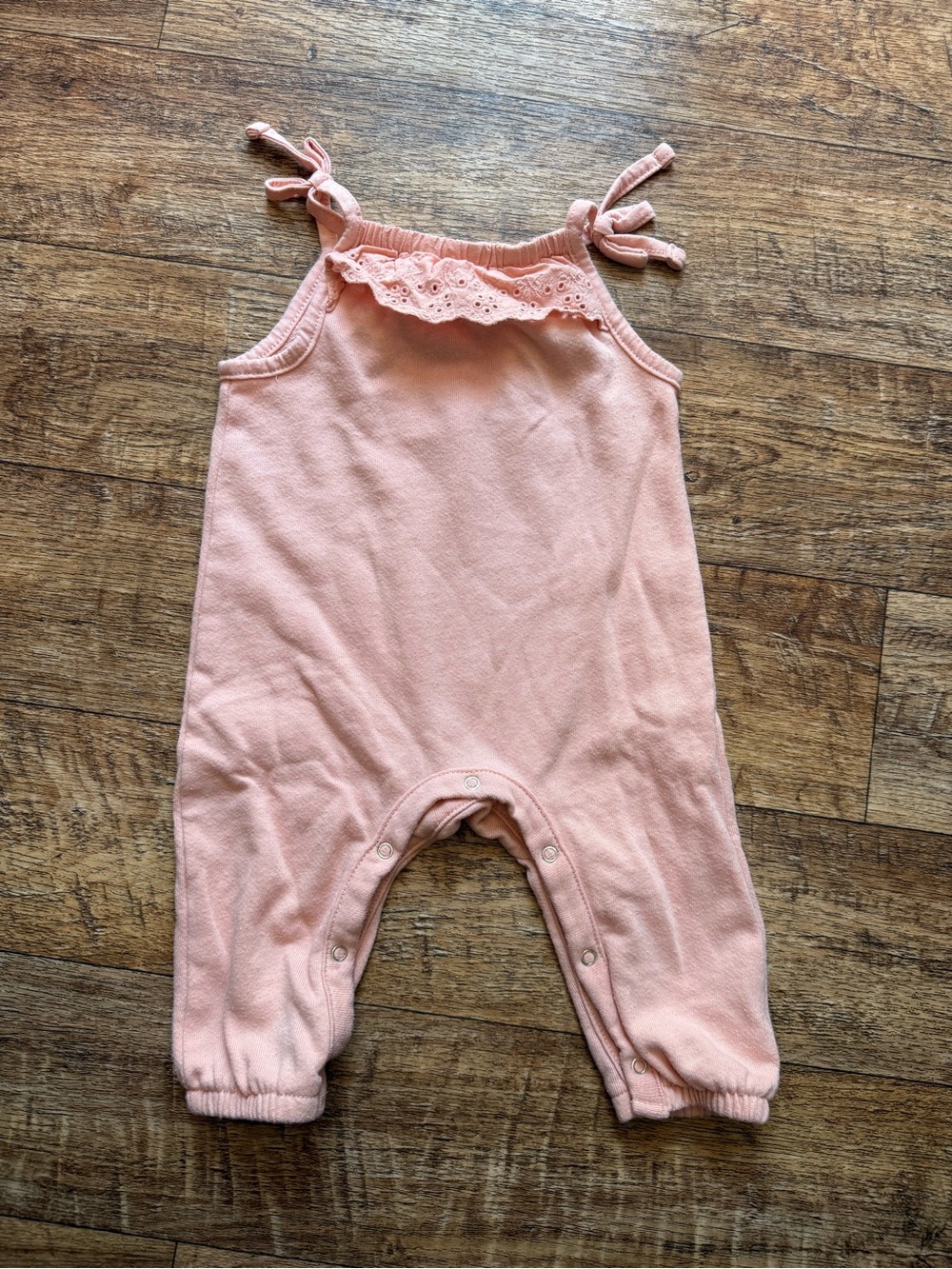 Pink Tie-Shoulder Eyelet Romper - Kids One Piece
